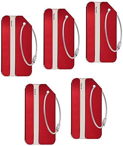 Aluminum Luggage Tags, Luggage Tag Travel Tags for Luggage ID Bag Baggage Suitcase Tag (Red 5PCS)