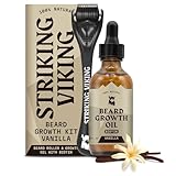 Striking Viking Beard Growth Oil - 2 fl oz, Pack of 1, Vanilla - Thickening Beard Oil with Jojoba & Argan Extracts - Promotes Facial Hair Growth & Targets Patchy Areas - Biotin Fortified