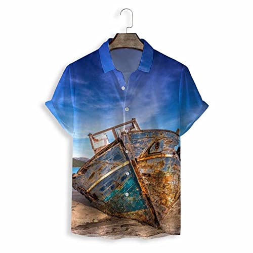 Chemise hawaïenne pour hommes en bleu ciel imprimé bateau