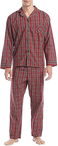 Hanes - Mens Woven Plaid Pajamas, Red 40290-Medium
