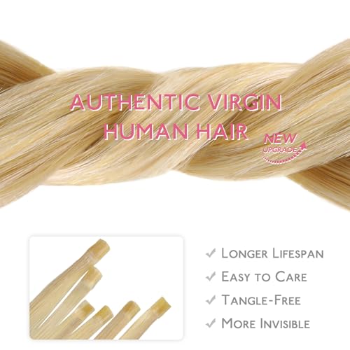 Image of WENNALIFE U Tip Hair Extensions Human Hair, 50g 50s 14 Inch Light Blonde Highlighted Golden Blonde Remy Hair K Tip Hair Extension Real Human Hair Invisible Straight Keratin Hair Extensions
