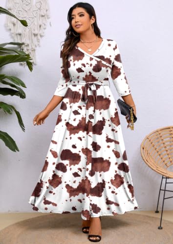 Image of Runwind Plus Size Wrap Dress for Women, Maxi A-Line Dresses with Belt