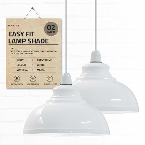 Retro Industrial Ceiling Light Vintage E27 Style Curvy Dome Shaped 29cm Easy fit Lampshades only for Pendant Lamp for Kitchen Living Room (White Pack 2)