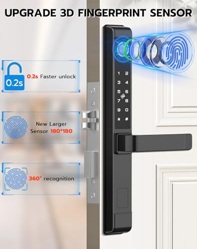 Eseesmart Fingerprint Smart Door Lock with Handle, Door Lock with Keypad RFID Fingerprint Remote Unlock, Electronic Digital Keyless Biometric Smart Lock for Aluminum Wooden Front Door - Image 6