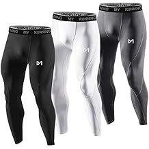 MEETYOO Mens Standard Compression Pants, Cool Dry Sports Workout Running Tights Leggings, Black+White+Grey