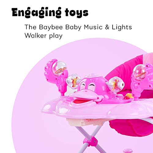 Image of Baybee Baby Walker for Kids with Rocker & Push Handle, Kids Walker with Adjustable Height, Mat & Musical Toy Bar | Activity Walker for Baby | Push Walker Baby 6-18 Months Boy Girl (Dark Pink)