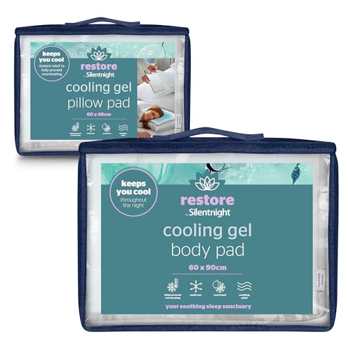 Silentnight Restore Cooling Gel Pillow & Mattress Pad - Helps Absorb Body Heat Prevent Overheating - Improve Sleep Quality for Night Sweats Hot Flushes Menopause - Cool Mat for Bed Sofa Car Travelling