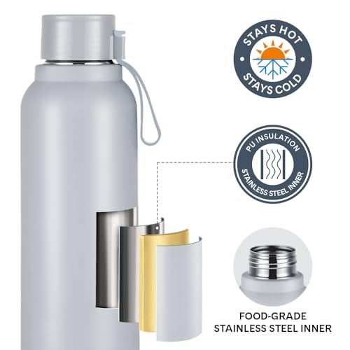 Image of Larah by Borosil 700 ml Orbit Grey Stainless Steel Water Bottle | Made in India Pu Insulated Thermoware | Leakproof, BPA Free| Bottle for Office, School, College & Gym, Daily Use | 1 Year Warranty