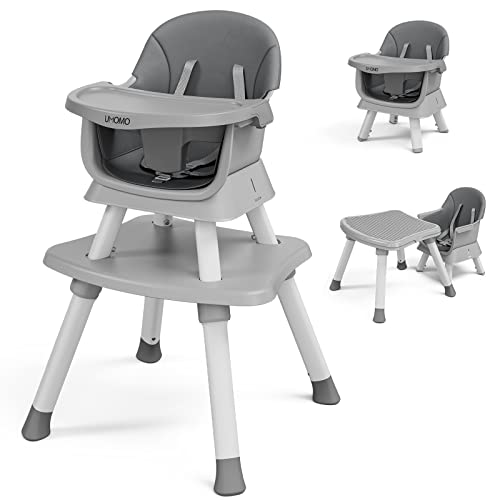 Umomo Baby High Chair, 6-In-1 Convertible Highchair For Babies And Toddlers/Table And Chair Set/Toddler Chair With Safety Harness, Removable Feeding Tray, Dark Gray #TOP24