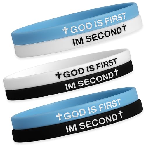 3 Pcs GOD IS FIRST I AM SECOND BRACELET Silicone Cross Bracelet Christian Bracelets for Men Women God Bracelet Faith Reminder Blue Black White Color Combinations