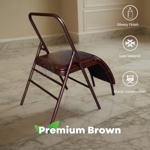 Image of Streetup India Iyengar Yoga Chair with Lumbar Back Support Backless /Meditation Chair for Yoga|Brown (Brown Leather Seat)
