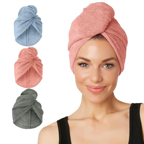 Image of Turbie Twist 3-Pack Microfiber Hair Towel for Beauty, Travel, Gifting - Hair Wrap Turban for Straight, Wavy & Curly Hair - Premium Personal Care - Gray, Blue & Pink