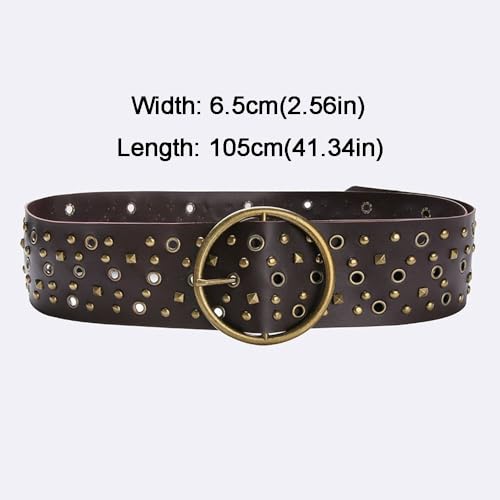 Punk Rock Women Man Y2K Vintage Chic Metal Round Buckle Waistband Wide Waist Strap Rivet Belt Trouser Dress Belts(coffee)2