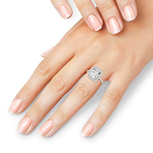 Charles & Colvard Created Moissanite 10X8Mm Radiant Cut Engagement Ring For Women | 4.41 Cttw Dew | Lab Grown | Solid 14K White Gold With Rhodium | Size 7 #TOP5