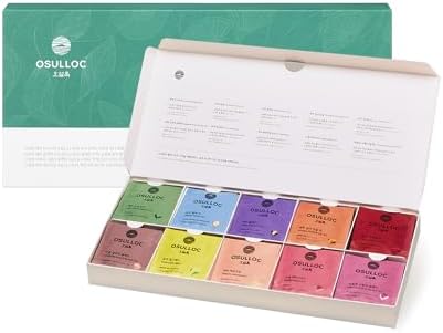 OSULLOC Premium Tea Collection (40 count, 10 flavors x 4 ea), Self Care Sampler Gift Box Variety Pack, Premium Organic Pure & Blended Tea from Jeju