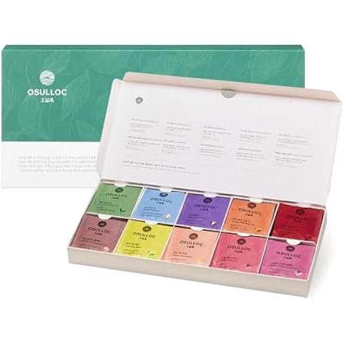 OSULLOC Premium Tea Collection (40 count, 10 flavors x 4 ea), Self Care Sampler Gift Box Variety Pack, Premium Organic Pure & Blended Tea from Jeju