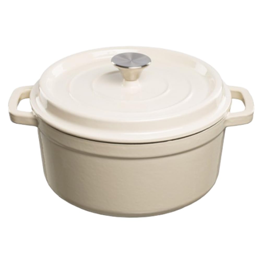 Marmite en fonte émaillée 4.7L blanche grand faitout avec couvercle