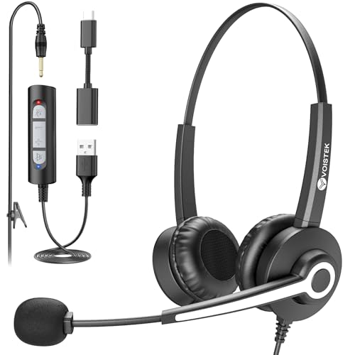 Voistek USB Headset with Microphone for PC, Computer Headset with Noise Cancelling Mic, Mute &...