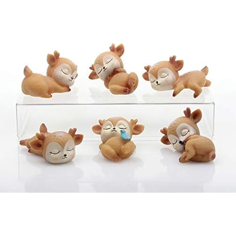 Hvogvok 6 Pcs Deer Dolls Forest Animal Dolls, Woodland Animal Deer Dolls, Cute Animal Miniature Figurines Cute Doe Fawn Ornaments Cake Toppers Decoration Cover