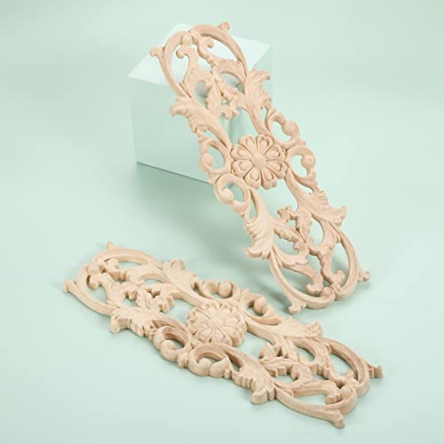 MUXSAM Wood Appliques Onlays, Long Wooden Carvings Decals Overlays for Wall Mantels Dresser Cabinet Closet Door Furniture Decoration(2-Pack, 22x8cm/8.7"x3.2")