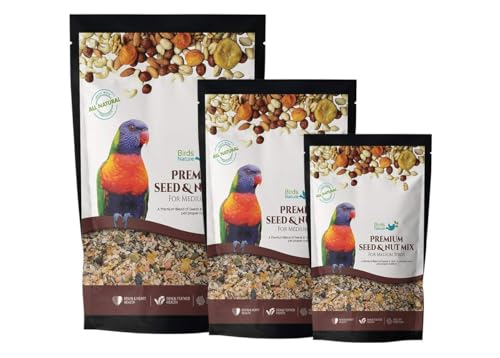 Premium Seed & Nut Mix Food for Medium Birds,Cockatiels,Caiques,Small Conure,Lories and Lorikeets,Poicephalus,Love Birds,Quaker (1000g)