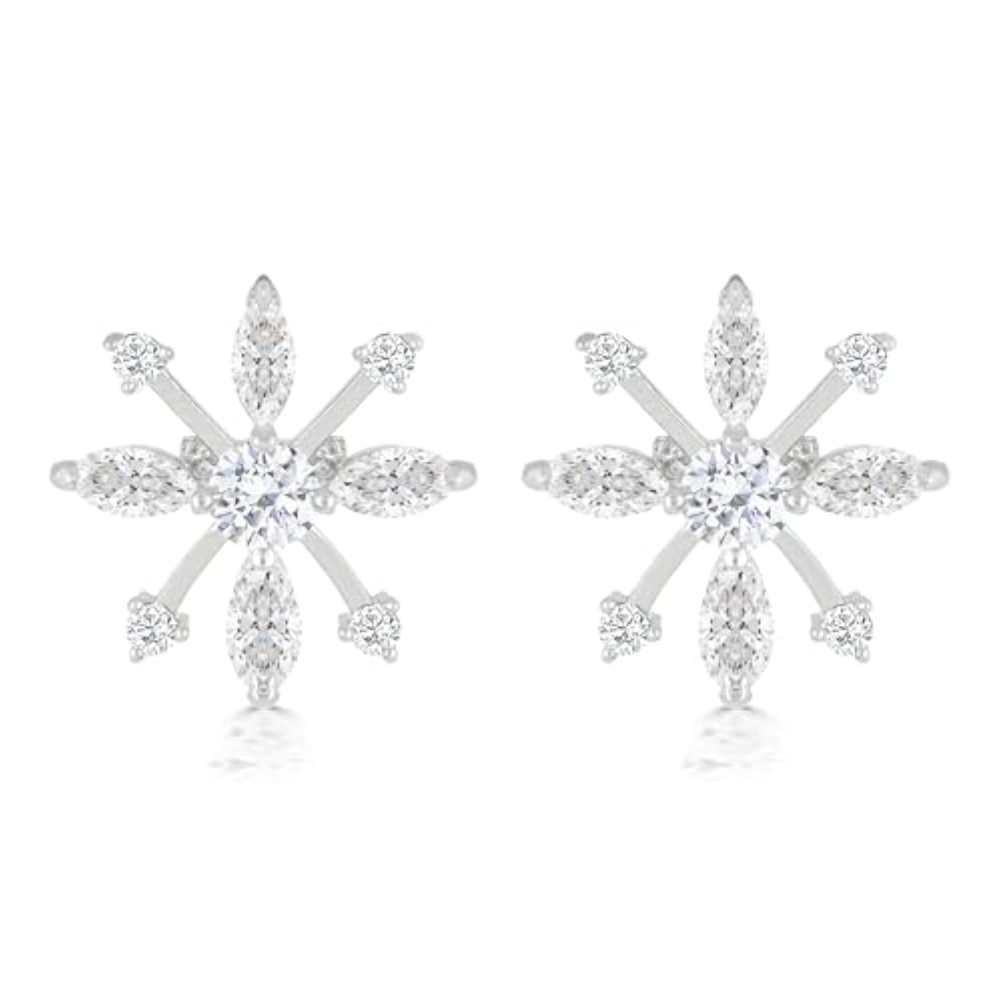 Women's 92.5 Sterling Silver Snowflake Earrings with Diamond Accents