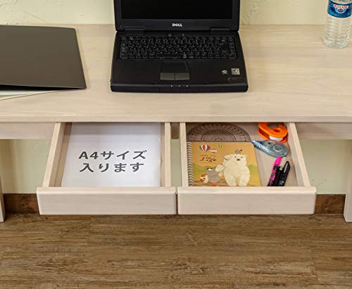 Amazon｜木製テーブル 〔長方形 120cm×45cm〕 引出し2杯付き ホワイト