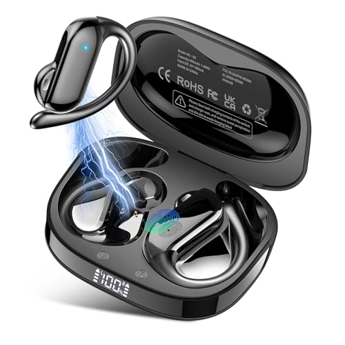 DUSONLAP Open-Ear Auriculare Inalámbricos Deportivos, Auriculares Bluetooth 5.4 HiFi Estéreo para Running/Ciclismo, 32H Cascos Inalambricos con HD Mic, Pantalla LED, Control Táctil, IP7 Impermeable