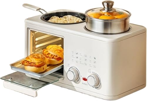 Macchina per la colazione 3 in 1 elettrodomestico da cucina con forno, padella, vapore, doppio tubo di riscaldamento da 1200 W, timer 0-60 minuti per piccole cucine