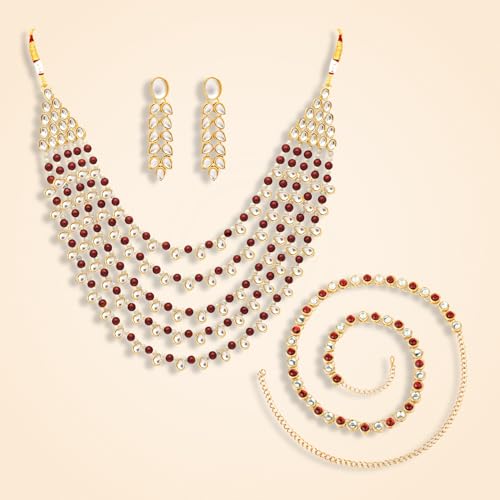 Image of Peora Faux Pearl Kundan Layered Necklace & Jewellery Set Gift for Women