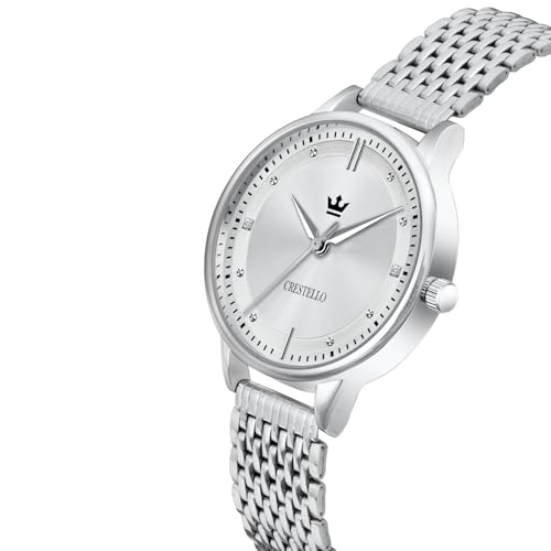 Image of CRESTELLO Stainless Steel Chain Analog Wrist Watch for Women (Silver /Pink /Green /Blue Dial) | CR-L154-CH