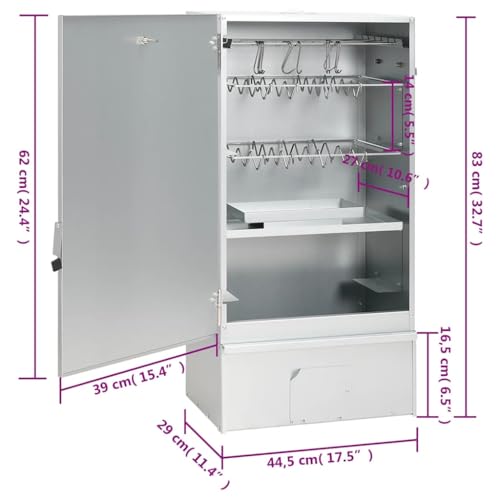 Miniatura 2 de Vidaxl Horno Ahumador Astillas Madera Acero Galvanizado 44,5x29x83 Cm, Ahumador, Barbacoa De Jardín, Ahumador De Jardín, Parrilla Ahumador