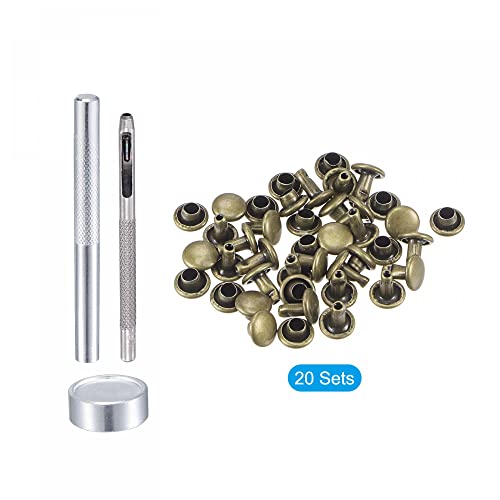 Uxcell 20 Sets Leather Rivets Bronze Tone 6Mm Double Cap Brass Rivet Leather Studs With Setting Tools #TOP2