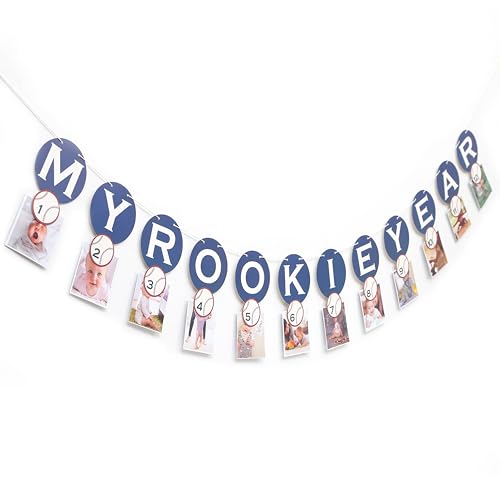 Image of Rookie Of The Year 12 Photo Banner,Baseball First /1st Birthday Decoration