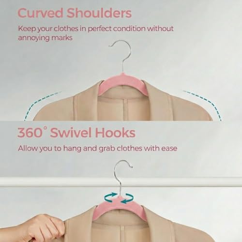 Image of Ginoya brothers Velvet Hangers,Non Slip Notched with Rose Gold Hook Coat /Suit Hangers,Space Saving 360 Degree Swivel Hook Clothes Hangers Wardrobe Hanger. (Peach, 50)