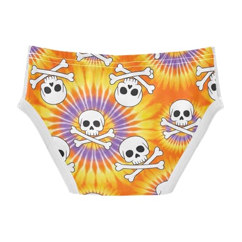 CHIFIGNO Boys Underwear Cotton Briefs Printed Soft Toddler Boys Underwear Briefs, Cartoon Skull Tie Dye Orange2