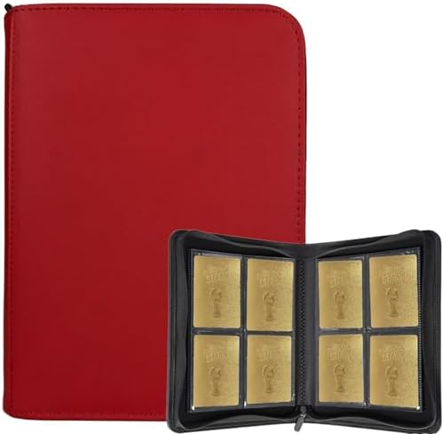 Collectible Trading Card Binder Album, 4 Pockets,Hold 160 Cards, PU Cover with Zipper,Collection Holder for Sports Celebrity, Anime, Game, Entertainment Star (Red)