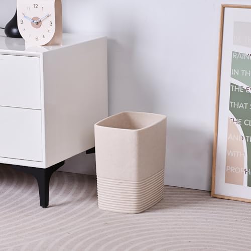Image of Beige Sand Stone Small Bathroom Trash Can 2 Gal(7 Liter), Heavy Sturdy Small Kitchen Garbage Can,Living Room Bedroom Trash Can, Decorative Wastebasket for Home, Garden, Office, Perfect for Toilet Side