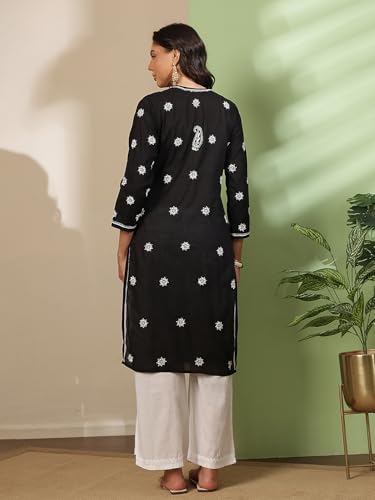 Image of Ada Women's Cotton Regular Fit Tunic Hand Embroidered Lucknowi Chikankari Ethnic Wear Kurta Kurti A130717