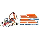 Hot Wheels Track Set with 1 Toy Car, Multi-Lane, Motorized Track with 3 Crash Zones, Spin Storm Racetrack ​​​ and Car & Mega Track Pack [Amazon Exclusive]