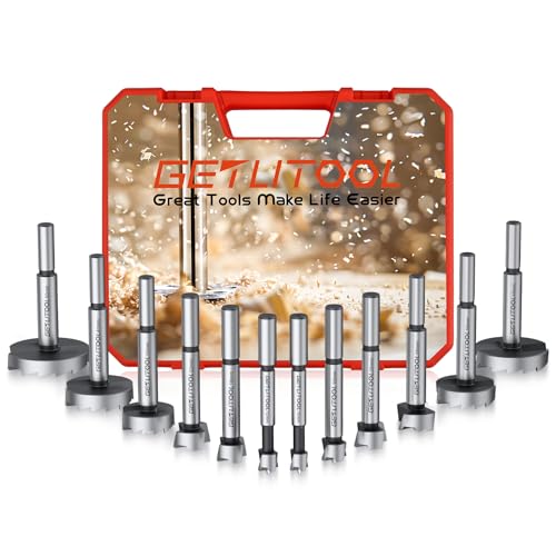 GETLITOOL Set 12pz Punte Forstner Metriche 10-50 mm Multi-Denti, Kit 12x Punte da Trapano Trivello Forstner Drill Bit in Acciaio 40Cr per Foratura su Legno Compensato con Valigetta
