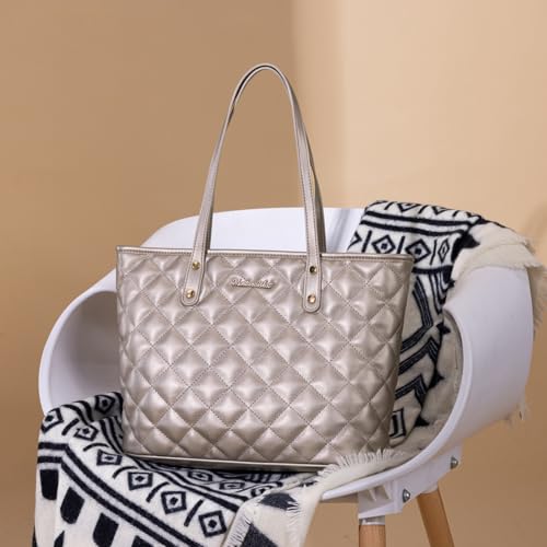 Montana West quilted tote bag for women large tote purse for women shoulder bag womens handbags hobo purse with top zipper MWC-084BPT by Montana West - Image 3