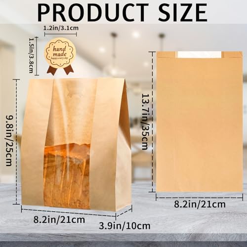 Sacs à pain au levain en papier marron avec fenêtre et autocollants pour pain fait maison x100