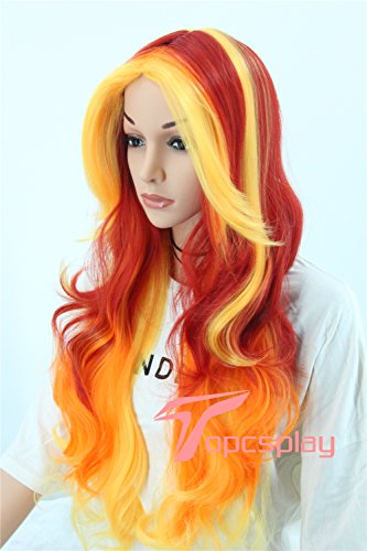 Topcosplay Womens Wigs Long Wave Devil Fire Wig Ombre Colorful Wigs Halloween Costume Cosplay Party Wig Red Orange Yellow #TOP4