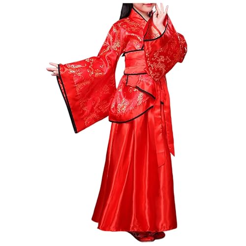 Hanfu Dress Sets for Girls Chinese Traditional Outfit Suit Floral Printed Ancient Party Themed Cosplay Outfit Red