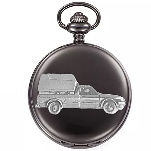 Montre de poche à quartz homme, le cadeau idéal au motif voiture 3D et boîtier noir RefA17