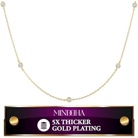 MINDDHA 14K Gold Plated Station Necklace | Cubic Zirconia CZ Diamond by the Yard Necklace | Dainty Gold Plated Jewelry | Minimalist Gold Necklace for Women | Size 15" Cover