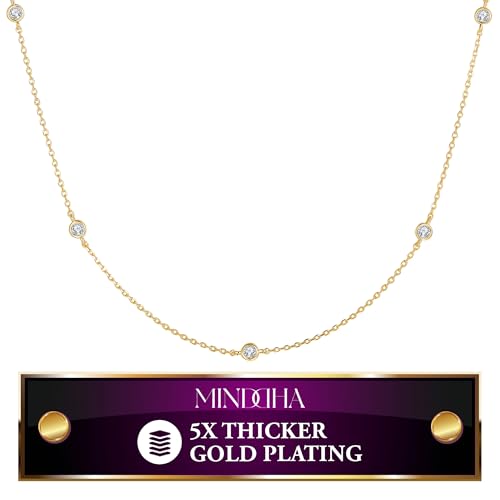 MINDDHA 18K/14K White/Yellow Gold Plated Station Necklace | Simulated Diamond BTY Necklace | Dainty Necklace for Women | CZ Necklace | White Gold and Gold Jewelry | 15-18 Inch + 3 Inch Extender