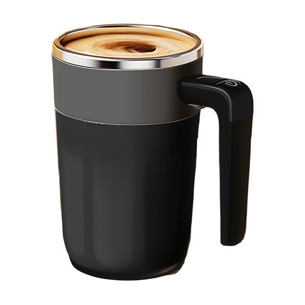 Automatic Magnetic Stirring Coffee Mug New Electric Protein Shaker Bottle Smart Temperature Digital Display Mixing Cup (Black)