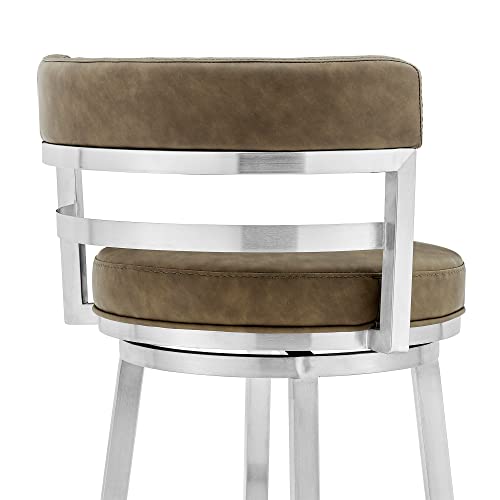 Armen Living Madrid Contemporary 30" Counter Height Barstool In Brushed Stainless Steel Finish And Green Faux Leather #TOP5